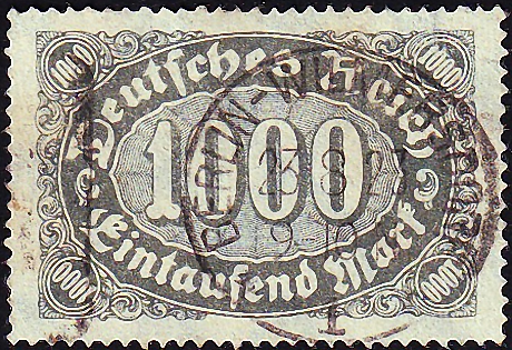 Германия , Рейх 1923 год . Цифры в овале . Каталог 2,10 фунтов .